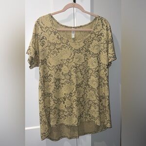 LuLaRoe Gold Lace Floral Short Sleeve Top